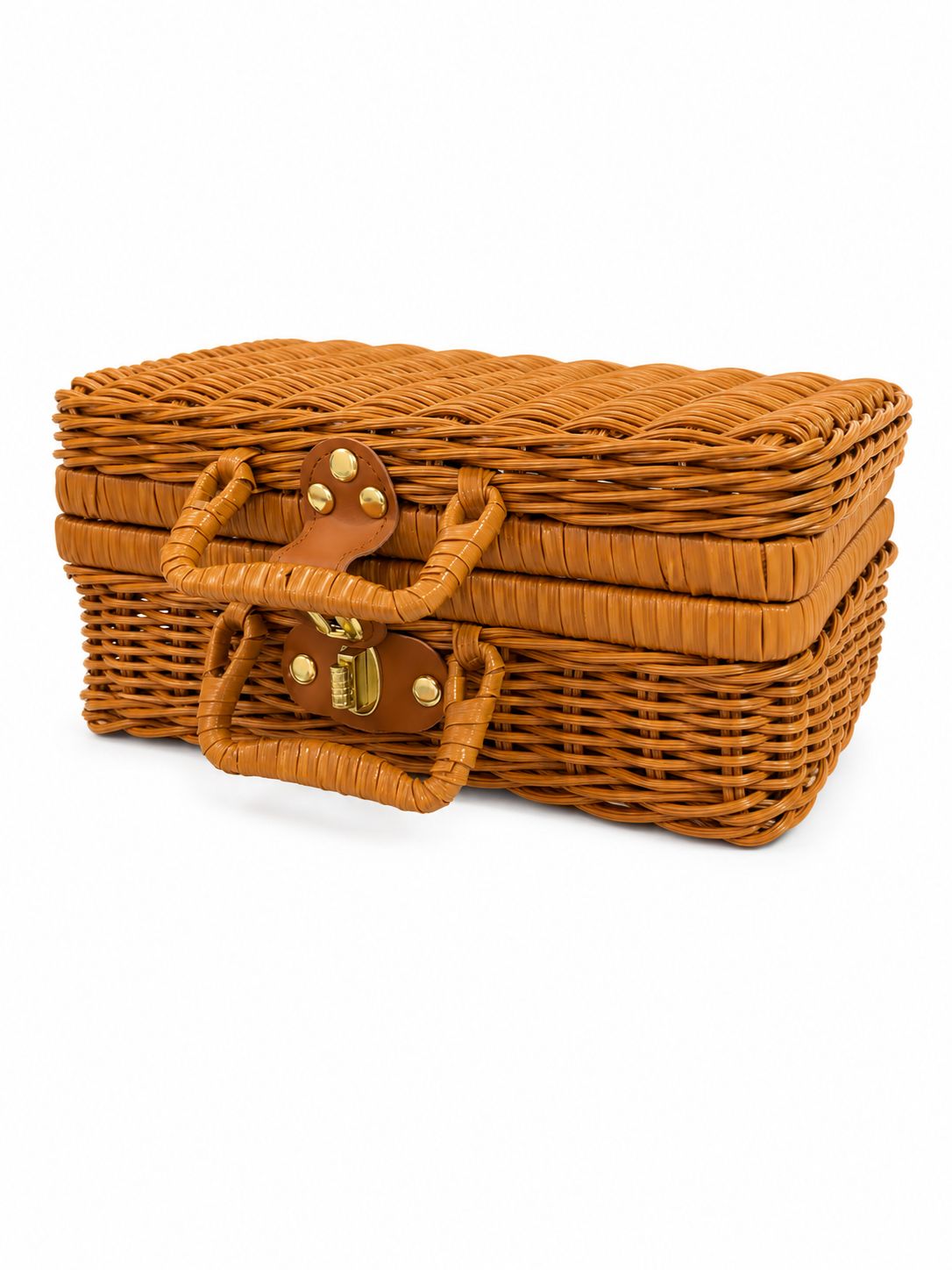 Canasta decorativa estilo mimbre con tapa