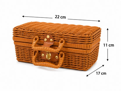 Canasta decorativa estilo mimbre con tapa