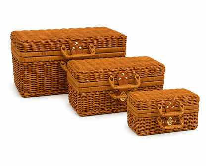 Canasta decorativa estilo mimbre con tapa