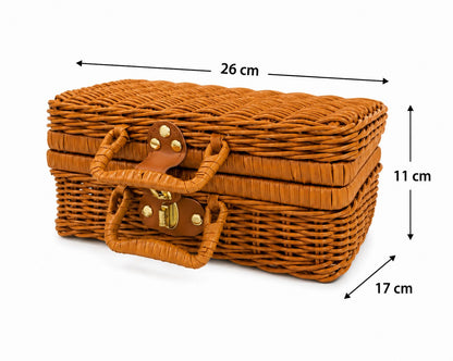 Canasta decorativa estilo mimbre con tapa